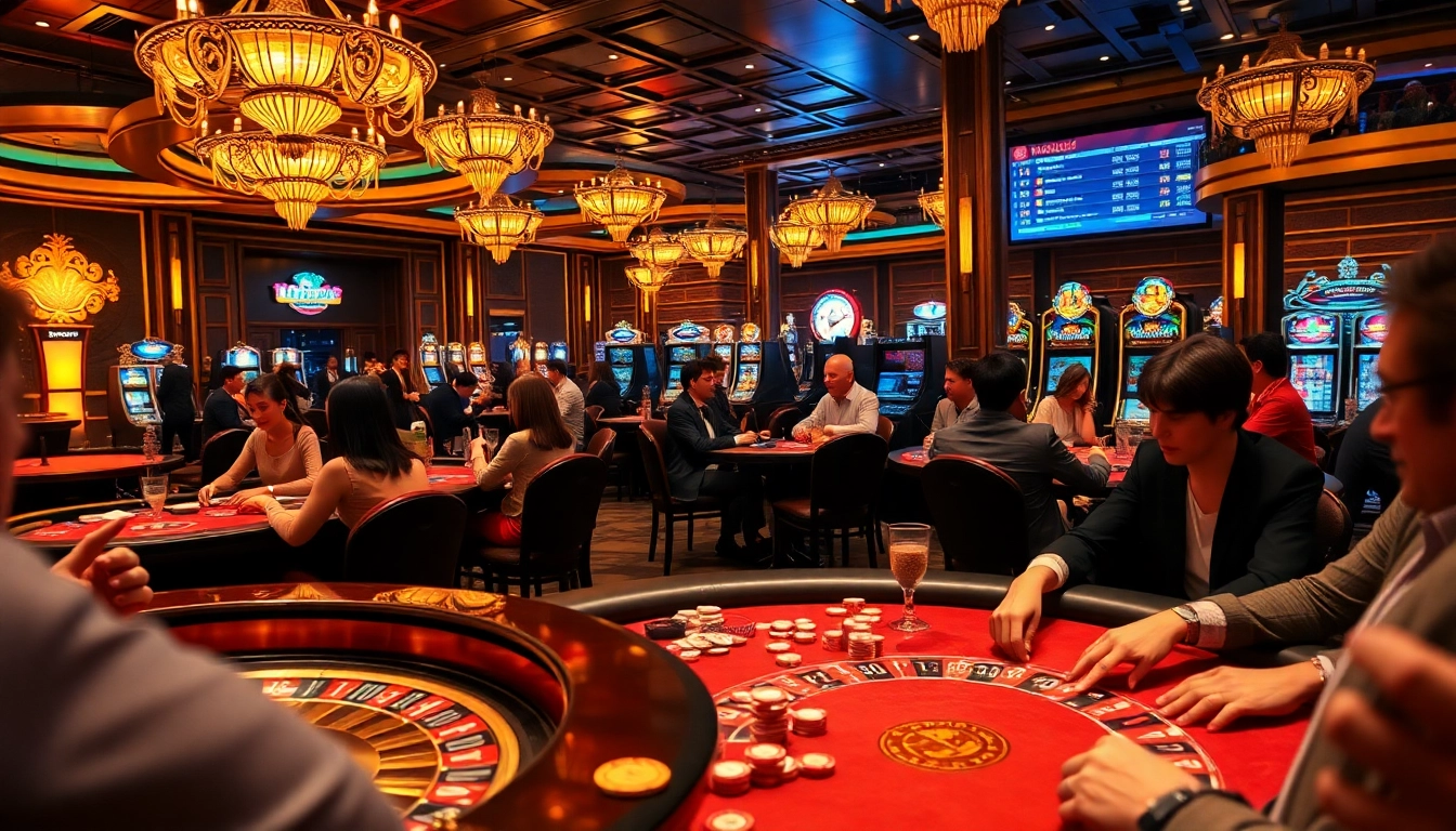 Exciting casino scene with players at Texas Hold'em and MMOO leaderboard.
